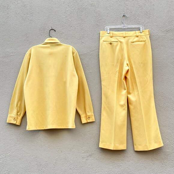 Vintage 70s Men's Media Yellow 2 Piece Texturized Polyester Leisure Suit Medium - Picture 6 of 7